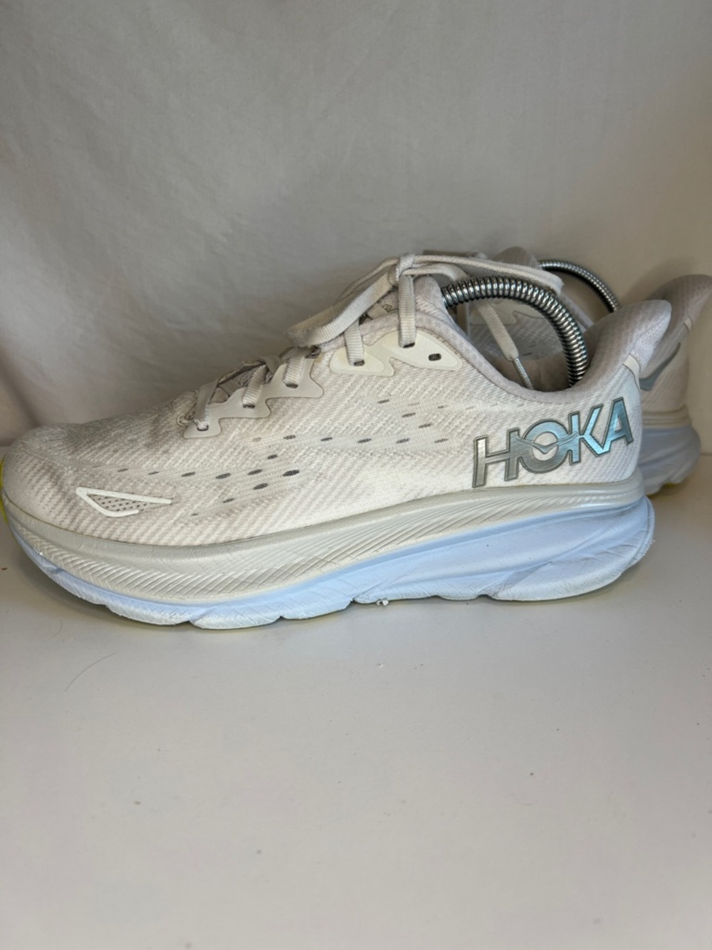 Hoka Light Grey Running Sneakers with Light Blue Logo